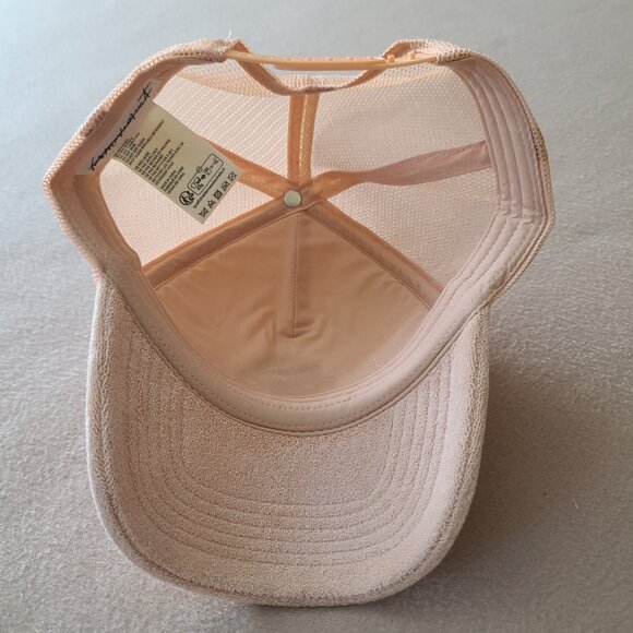 Free People Movement LA Terry Trucker Hat Snapback Peach Embroidered Motif NWT